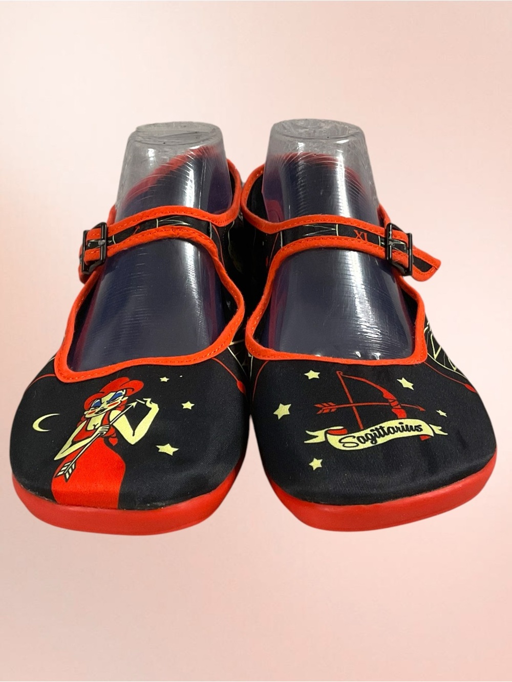Hot Chocolate Design Women's "Sagittarius" Mary Jane Shoes in Black & Red Size 9